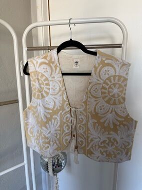 Artisanal Embroidered Cream & Tan Vest